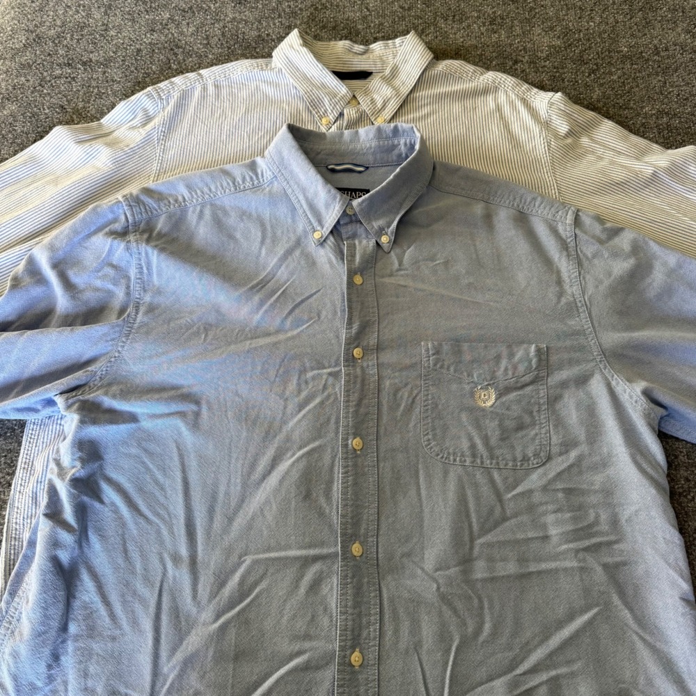 Chaps Coastland Wash Men XL Lot 2 Oxford Cotton Striped Blue White Soild Blue